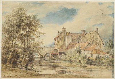 Vanhat talot Harnham Bridgellä, Salisbury ja muinainen Saint Nicholasin sairaala, 1827 tekijältä John Constable