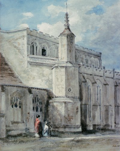 Osa East Bergholtin kirkon ulkoa: pohjoispuoli, n. 1801-05 (lyijykynä ja akvarelli) tekijältä John Constable
