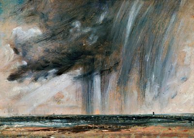 Myrskysade meren yllä, merimaisematutkimus sadepilvillä, n. 1824-1828, John Constable (1776-1837), öljy paperille kankaalle, 22,2x31 cm tekijältä John Constable