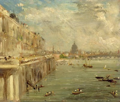 Somerset House Terrace Waterloon sillalta, n. 1819 tekijältä John Constable
