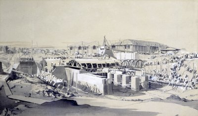 Kiinteän konehuoneen rakentaminen, Camden Town, 26. huhtikuuta 1837 (kynä ja muste ja pesu paperille) tekijältä John Cooke Bourne
