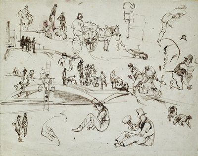 Lontoon ja Birminghamin rautatien rakentaminen, n. 1835 (ruskea muste paperille; yhdistelmäluonnos) tekijältä John Cooke Bourne