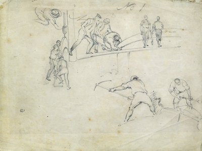 Lontoon ja Birminghamin rautatien rakentaminen, n. 1835 (kynä paperille; yhdistelmäluonnos) tekijältä John Cooke Bourne