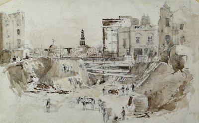 Lontoon ja Birminghamin rautatien rakentaminen, n. 1835 (kynä pesulla paperilla) tekijältä John Cooke Bourne