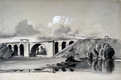 Sherbourne Viaduct, lähellä Coventryä, 27. heinäkuuta 1837 (kynä ja muste ja pesu paperille) tekijältä John Cooke Bourne