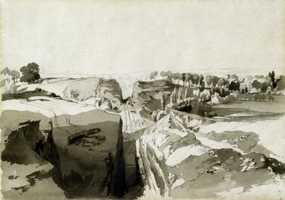 Näkymä tunnelin huipulta, Linslade, Buckinghamshire, 12. lokakuuta 1837 (kynä ja muste ja pesu paperille) tekijältä John Cooke Bourne