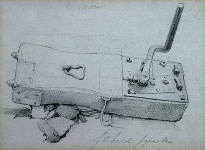 Pyörännosturi, 1830-luku (kynä ja muste ja pesu paperille) tekijältä John Cooke Bourne