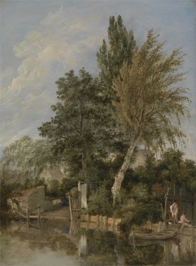 Jokikohtaus poikien uimassa, n. 1817 (öljy paneelille) tekijältä John Crome