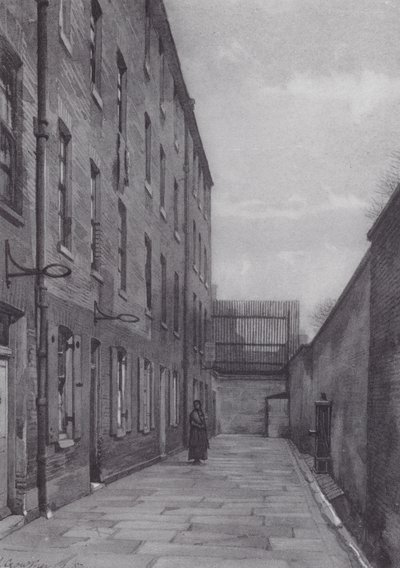 Kadonnut Lontoo: Marshalsea Place, osa velallisvankilaa (litografia). tekijältä John Crowther