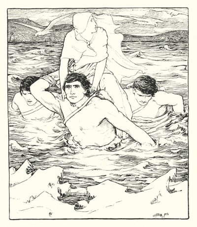 Kuvituskuvitus elokuvaan The Story of Deirdre (litografia). tekijältä John Dickson Batten