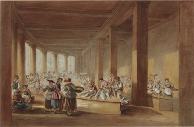 Old Fish Market, Sandhill, Newcastle upon Tyne (bc, kynä ja muste paperille) tekijältä John Dobson