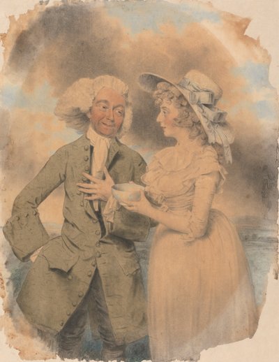 John Edwin ja rouva Mary Wells Lingoa ja Cowslipiä elokuvassa "The Agreeable Surprise" tekijältä John Downman