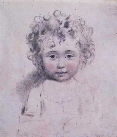 Nro 1869d Lady Strathmoren nuorin tytär, n. 1786 (grafiitti, musta-punainen liitu paperilla) tekijältä John Downman