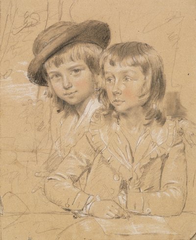Nro 1933 Benjamin ja Lewis Way, Denham Housen Benjamin Wayn vanhimmat pojat, Bucks, 1779 (liitu paperille) tekijältä John Downman
