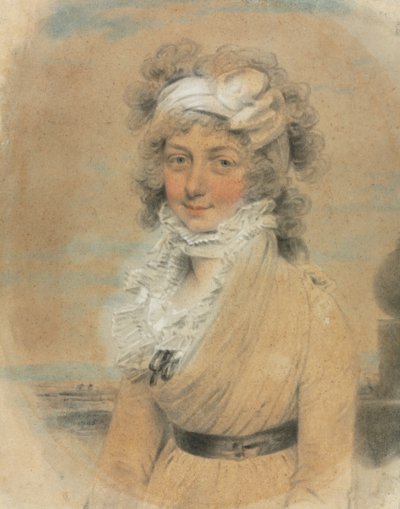 Nuori nainen valkoinen jousi päässä, 1795. tekijältä John Downman