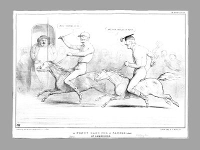 Poney-kilpailu satula-istuimesta Cambridgessa, 1834. tekijältä John Doyle