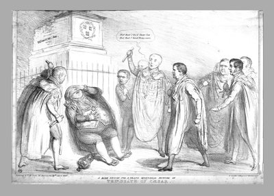 Röyhkeä suunnitelma suurelle historialliselle kuvalle Caesarin kuolemasta, 1836. tekijältä John Doyle