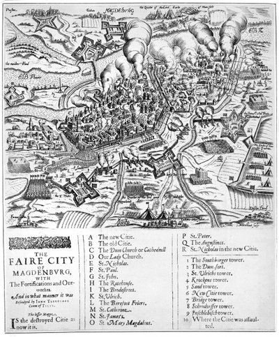 Magdenburgin kaunis kaupunki linnoituksineen ja rakennusineen. Ja millä tavalla John Tserclaes Tiltyn kreivi piiritti sen, 1631 tekijältä John Droeshout