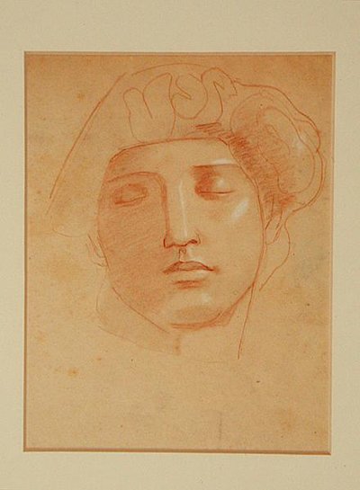 Kelttiläisen jumalan pää (kynä paperilla) tekijältä John Duncan