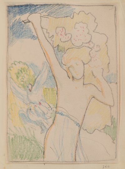 Nimetön [Naarashahmo ja kyyhkyset] (lyijykynä) tekijältä John Duncan