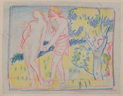 Nimetön [Mies- ja nainenhahmo maisemassa] (lyijykynä) tekijältä John Duncan