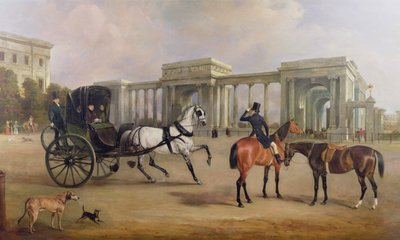 Mr. Massey Stanley avoauton ja hakkerien kanssa Hyde Park Cornerissa, 1833 tekijältä John E. Ferneley