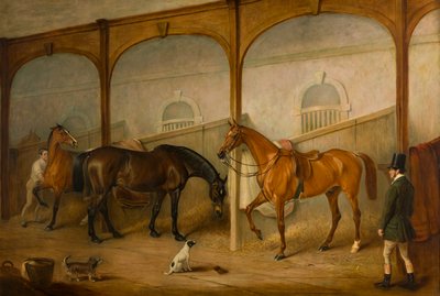Tom of Lincoln ja The Engineer in the Stables at Newport Lodge, Melton Mowbray, Leicestershire, n. 1852 (öljy kankaalle) tekijältä John E. Ferneley