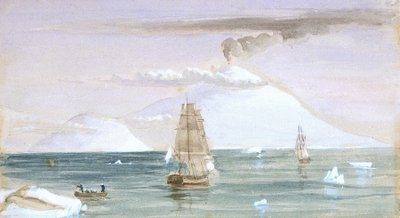 Beaufortin saari ja Mount Erebus. Löydetty 28. tammikuuta 1841 tekijältä John Edward Davis