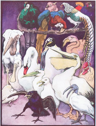 "At Length the Paint was Nearly All Used Up", kuvitus "The Angel Artistista", "Animal Legends from Many Lands" -julkaisusta, julkaisija Raphael Tuck & Sons Ltd. (väri litho) tekijältä John Edwin Noble