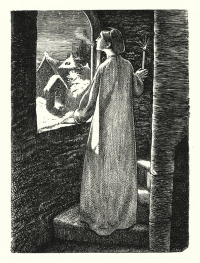 Pyhän Agnesin aatto (kaiverrus) tekijältä John Everett (after) Millais