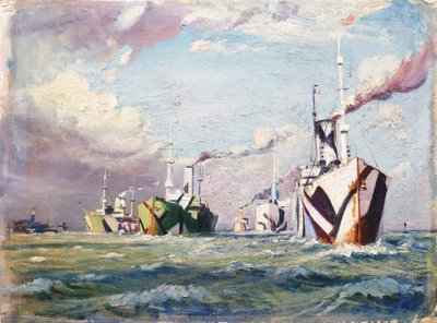 Cunarder (höyrylaiva), noin 1918 (öljy kartongille). tekijältä John Everett