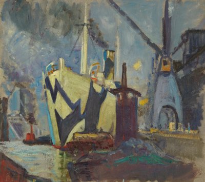 Laiva satamassa, 1800-luvun loppu - 1900-luvun puoliväli (öljy paperille) tekijältä John Everett