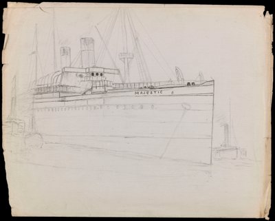 PAH1223; Luonnos matkustajalaiva Majesticista (keskeneräinen) (piirustus) (piirustus) tekijältä John Everett