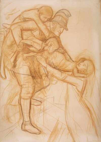 Sarjakuva elokuvalle "The Rescue", n. 1855 tekijältä John Everett Millais