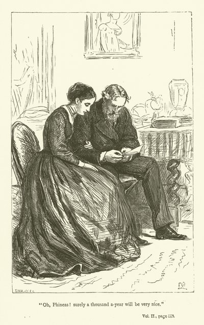 Kuvitus Anthony Trollopen kirjoittamaan teokseen Phineas Finn. tekijältä John Everett Millais