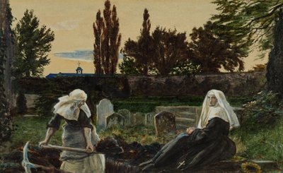 Tutkimus "The Vale of Rest" (akvarelli, guassi ja arabikumi paperille) tekijältä John Everett Millais