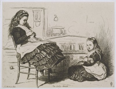 The Baby House, numero 9 Etching Clubin Lontoon Art Unionin etsaussarjasta (etsaus Intian vedospaperille, joka on asetettu kudospaperille) tekijältä John Everett Millais