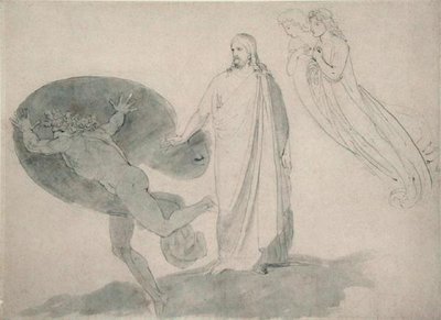 Get Thee Behind Me, Saatana, n. 1783-87 (lyijykynä, kynä, muste ja pesu paperille) tekijältä John Flaxman