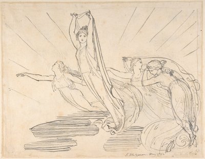 Aamu: Popen Odysseia, kirja 12 (recto); tutkielma lopullista piirustusta varten (verso) tekijältä John Flaxman