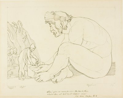 Polyfemos pyytää Odysseukselta lisää viiniä tekijältä John Flaxman