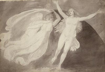 The Ascension of a Soul (kynä, kynä ja muste harmaalla pesulla paperilla) tekijältä John Flaxman