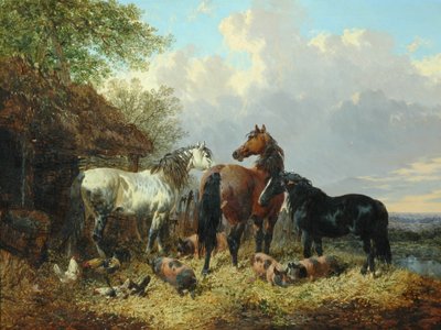 Kolme hevosta sikojen kanssa tekijältä John Frederick Herring Junior
