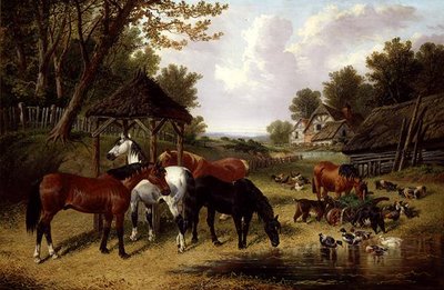 Hevoset maatilalammen rannalla (öljy kankaalle) tekijältä John Frederick Herring Senior