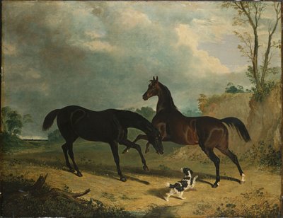 Metsästäjät ja spanieli metsäisessä maisemassa, 1835 tekijältä John Frederick Herring Senior