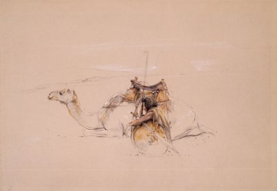 Bisharin arabi kamelillaan (lyijykynä ja akvarelli) tekijältä John Frederick Lewis