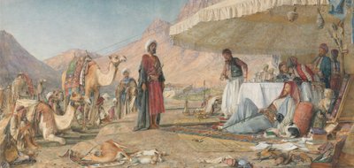 Frankien leiri Siinain vuoren autiomaassa. 1842 - Pyhän Katariinan luostari kaukana. tekijältä John Frederick Lewis