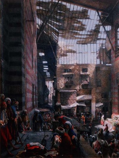 Näkymä kadulle ja Ghooreyahin moskeijalle, Kairo tekijältä John Frederick Lewis
