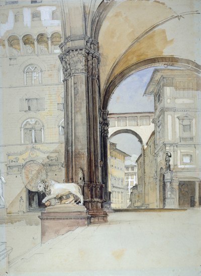 Firenze: Palazzo Vecchio ja Uffizi, 1820-luku tekijältä John Frederick Lewis
