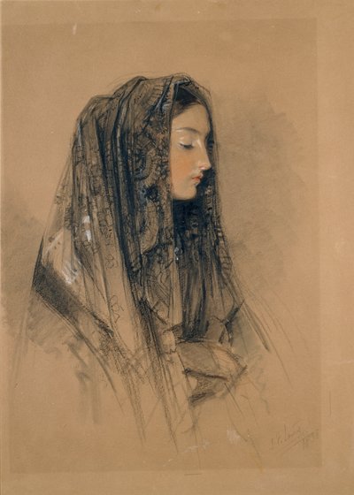 Italian tytön päämies Mantillassa, 1838 tekijältä John Frederick Lewis