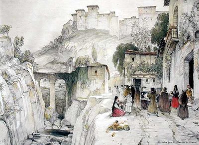 Osa Alhambraa Alameda del Darrosta, kohdasta "Alhambran luonnokset ja piirustukset" tekijältä John Frederick Lewis
